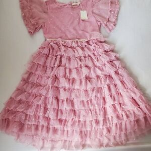 Boden Pink Mesh Dress with Gold Star Accents